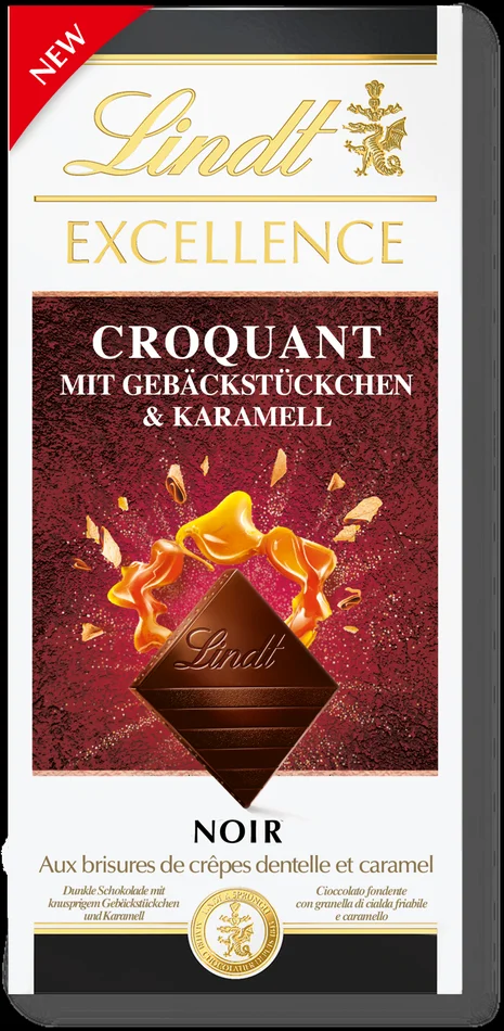 Lindt EXCELLENCE Croquant – Aux Brisures de Crêpes Dentelle & Caramel, 100 g