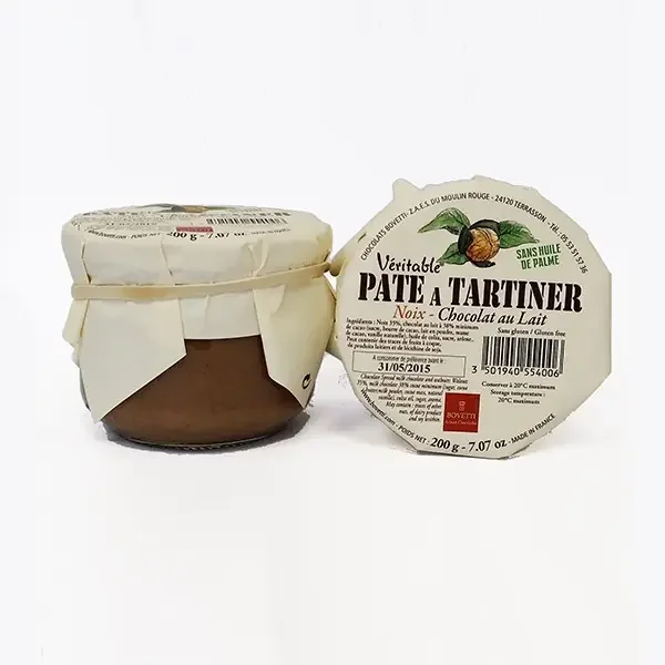 Pâte à Tartiner véritable Chocolat au Lait et Noix du Perigord, 200g, sans huile de Palme et sans gluten