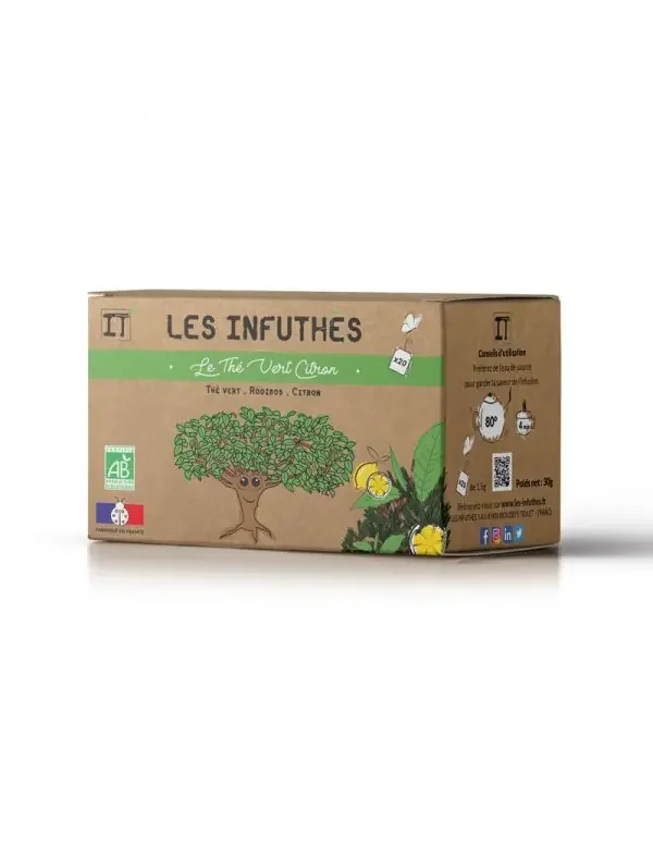 Thé Vert Bio au Citron – Boîte de 20 Sachets – Les Infuthés