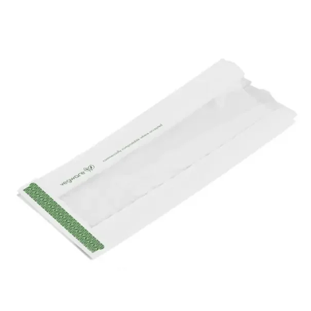VEGWARE – SAC SANDWICH BAGUETTE PAPIER BLANC COMPOSTABLE 10x15x25CM x1000