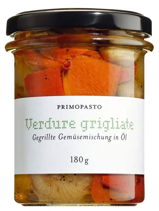 Verdure grigliate miste, légumes grillés à l`huile de tournesol, primopasto, 180 g, verre
